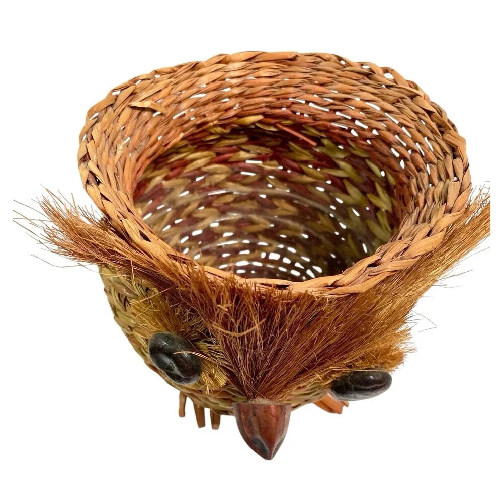 Vintage Wicker Rattan OWL  Basket Planter 6